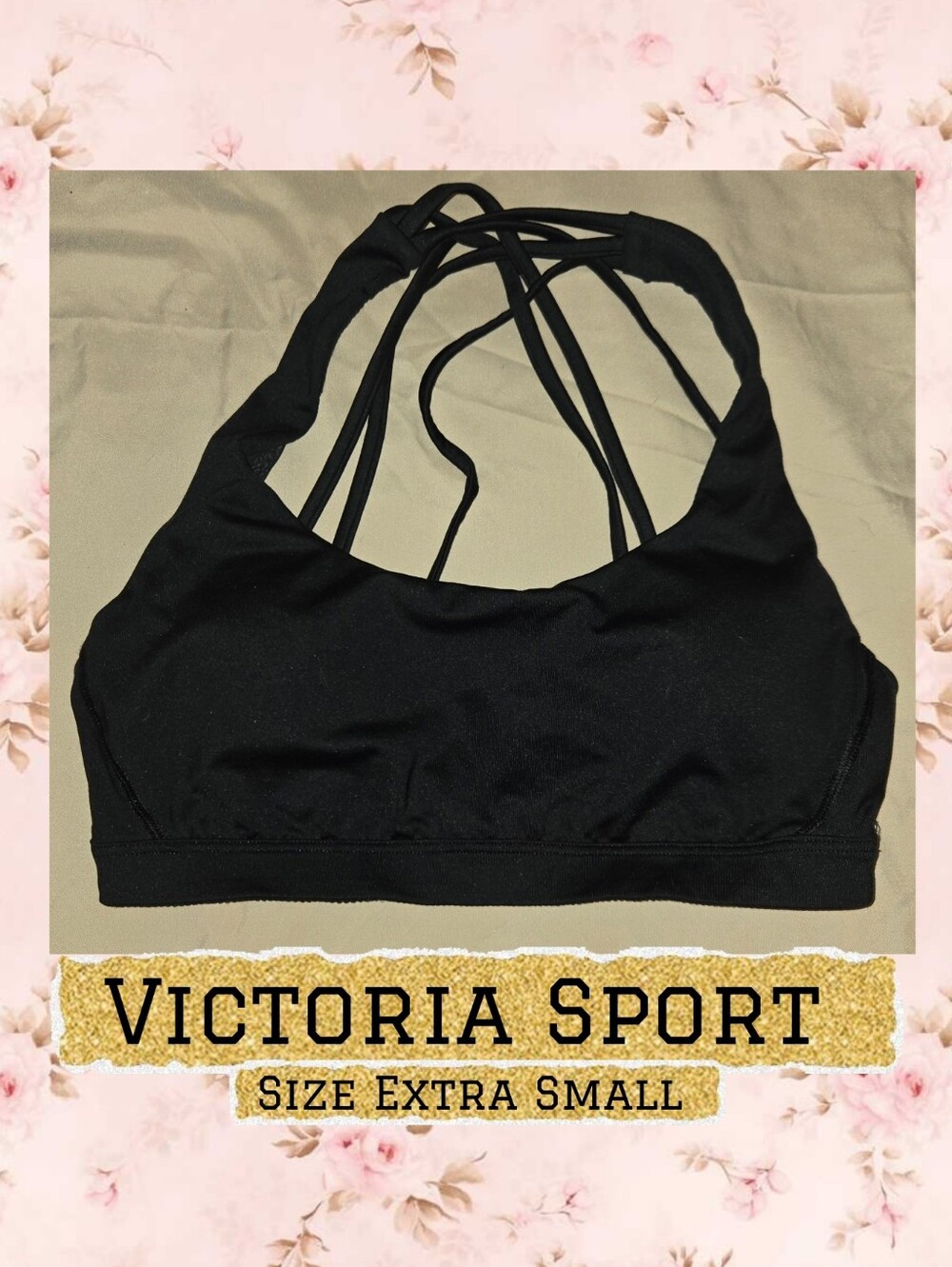Victoria's Secret Black Strappy Sports Bra Sz XS